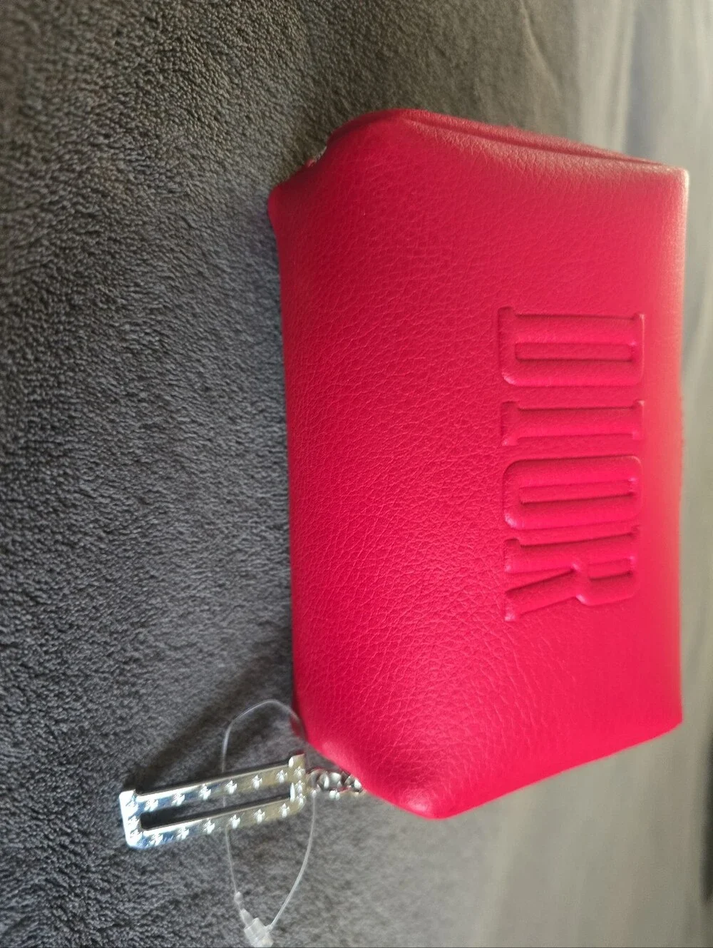 Dior Hot RED Embossed Leather Cosmetic Pouch NWOT